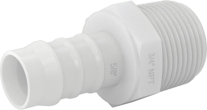 Kimyasallara Dayanıklı PVDF Hortum Bağlantı Elemanı, Düz Adaptör, 5/8" Hortum İç Çapı için, 3/4 NPT Erkek