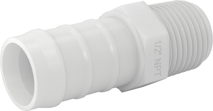 Kimyasallara Dayanıklı PVDF Hortum Bağlantı Elemanı, Düz Adaptör, 3/4" Hortum İç Çapı için, 1/2 NPT Erkek