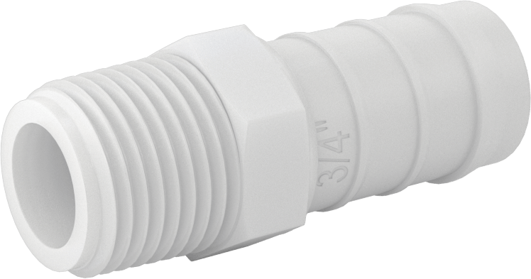 Kimyasallara Dayanıklı PVDF Hortum Bağlantı Elemanı, Düz Adaptör, 3/4" Hortum İç Çapı için, 1/2 NPT Erkek