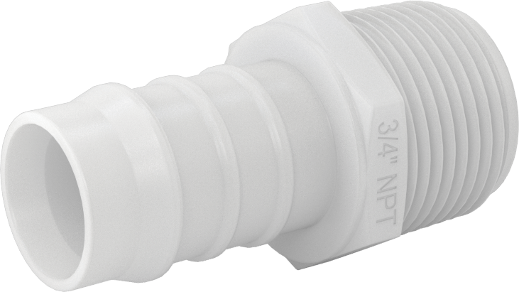 Kimyasallara Dayanıklı PVDF Hortum Bağlantı Elemanı, Düz Adaptör, 3/4" Hortum İç Çapı için, 3/4 NPT Erkek