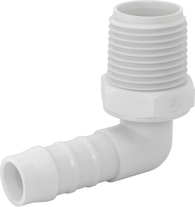 Kimyasallara Dayanıklı PVDF Hortum Bağlantı Elemanı, 90 Derece Dirsek Adaptörü, 1/2" Hortum İç Çapı için, 1/2 NPT Erkek