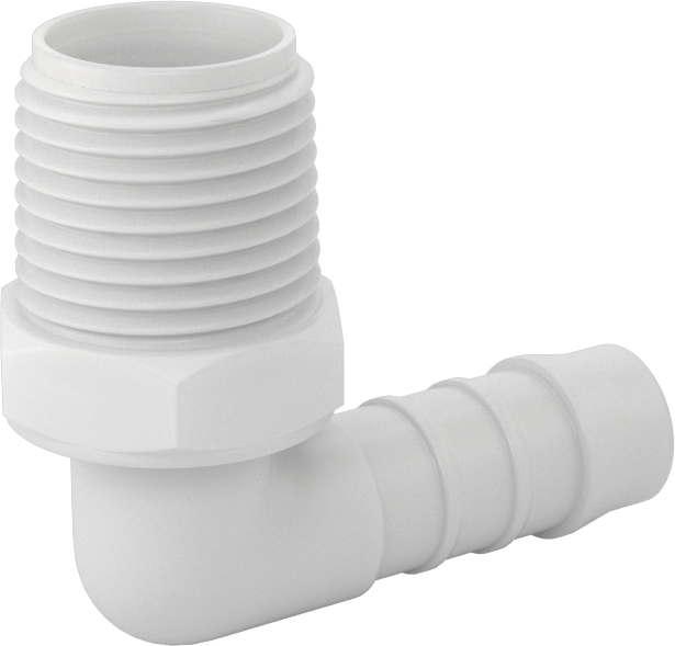 Kimyasallara Dayanıklı PVDF Hortum Bağlantı Elemanı, 90 Derece Dirsek Adaptörü, 1/2" Hortum İç Çapı için, 1/2 NPT Erkek