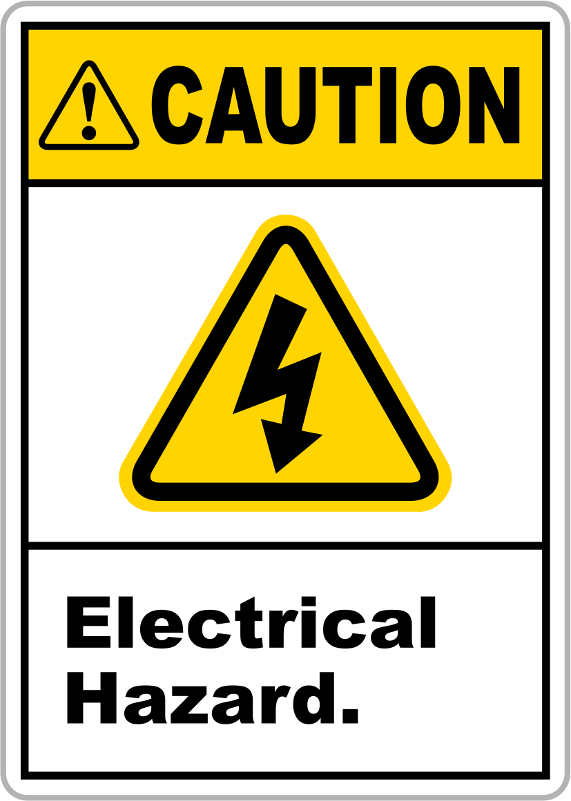 Kaza Önleme Resimli Etiketleri, Dikkat-Elektrik Tehlikesi Mesajı, 2-1/2" x 1-3/4"