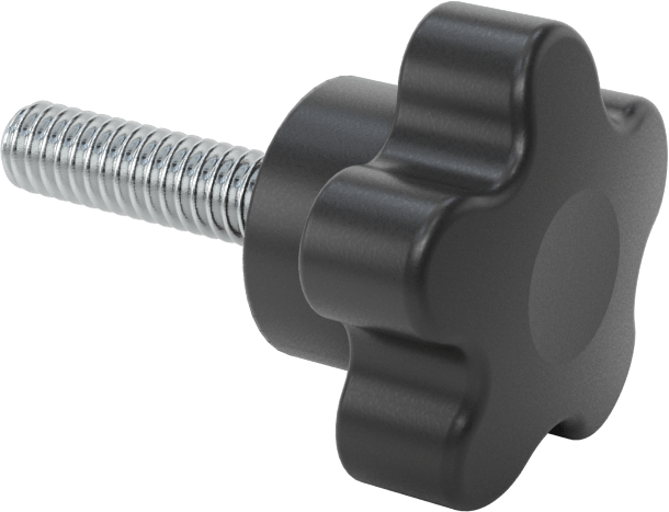 Plastik Beş Kollu Topuz, 1/4"-20 Dişli Saplama, 1-3/8" Genişlikli Başlık