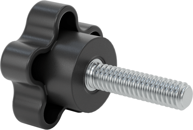 Plastik Beş Kollu Topuz, 1/4"-20 Dişli Saplama, 1-3/8" Genişlikli Başlık