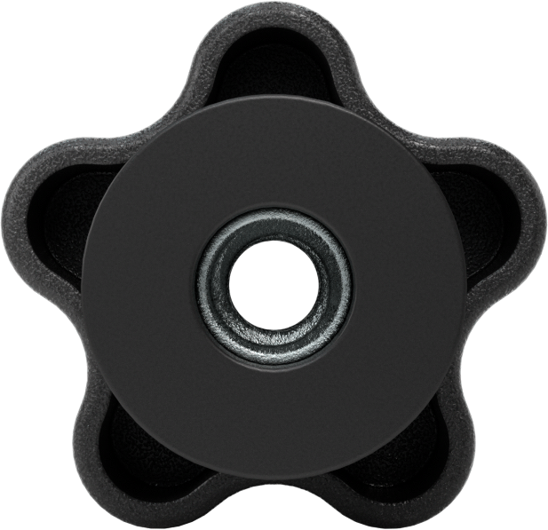 Plastik Beş Kollu Topuz, Titreşime Dayanıklı, 1/4"-20 Dişli Delikli, 1-1/4" Geniş Başlık