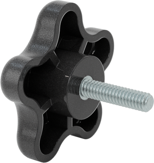 Plastik Beş Kollu Topuz, 1/4"-20 Dişli Saplama, 2-1/4" Genişlikte Başlık
