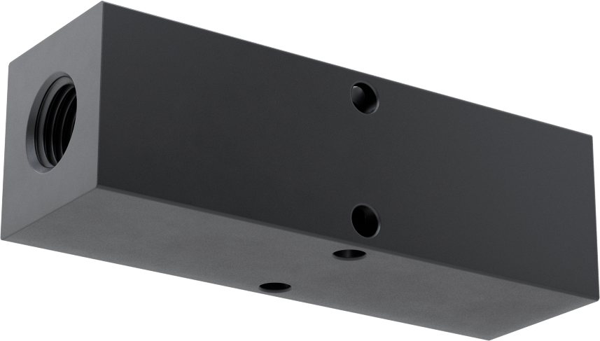 Alüminyum Dik Açılı Akış Dikdörtgen Manifold, Eloksal, 1 Tarafta 2 Çıkış, 1/4 NPT, 3-1/4" Uzunluk