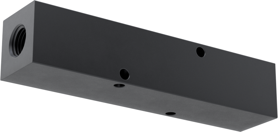 Alüminyum Dik Açılı Akış Dikdörtgen Manifold, Eloksal, 1 Tarafta 3 Çıkış, 1/4 NPT, 4-3/4" Uzunluk