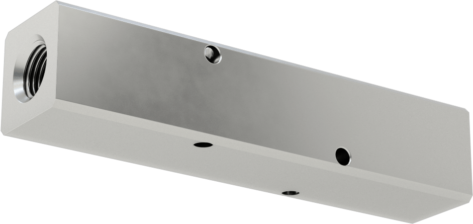 Alüminyum Dik Açılı Akış Dikdörtgen Manifold, Nikel Kaplı, 1 Tarafta 3 Çıkış, 1/4 NPT, 4-3/4" Uzunluk