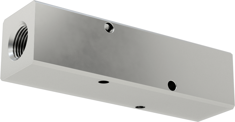 Alüminyum Dik Açılı Akış Dikdörtgen Manifold, Nikel Kaplı, 1 Tarafta 3 Çıkış, 3/8 NPT, 4-3/4" Uzunluk