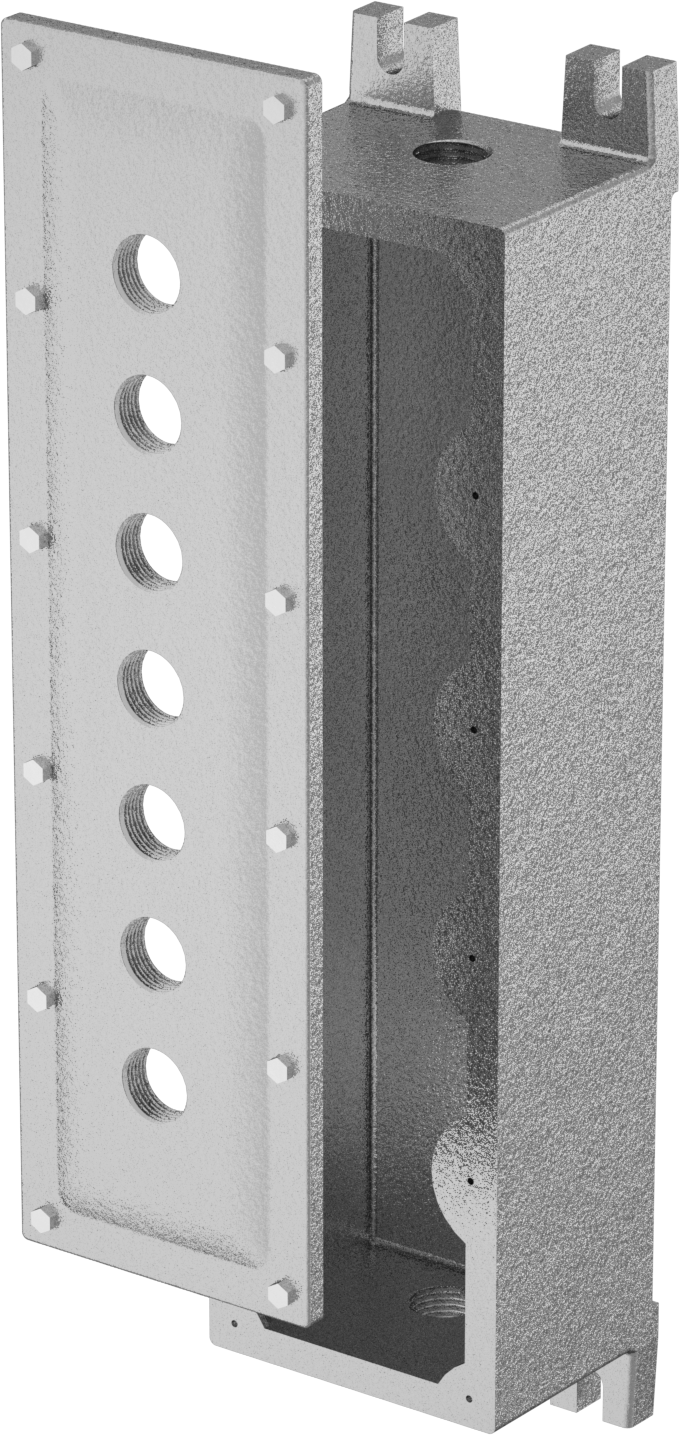 Tehlikeli Ortamlar için Basma Düğmeli Muhafaza, 1 sütun ve 7 sıra ile, 16" Yükseklik, 4-1/2" Genişlik, 4-1/4" Derinlik