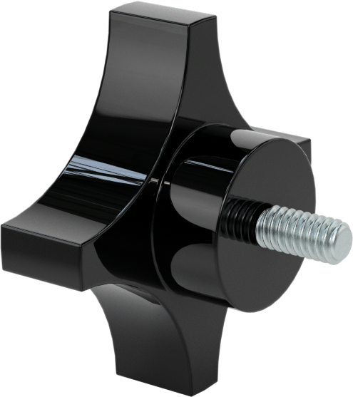Dört Kollu Tutma Yerli Düğme, Naylon, 1/4“-20 Diş x 1/2” Uzunlukta Saplama, 2-1/4" Çaplı Başlık