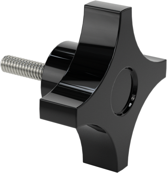 Dört Kollu Tutma Yerli Düğme, Naylon, 1/4“-20 Diş x 1” Uzunlukta Saplama, 2-1/4" Çaplı Başlık
