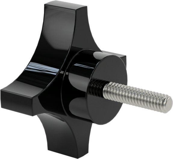 Dört Kollu Tutma Yerli Düğme, Naylon, 1/4“-20 Diş x 1” Uzunlukta Saplama, 2-1/4" Çaplı Başlık