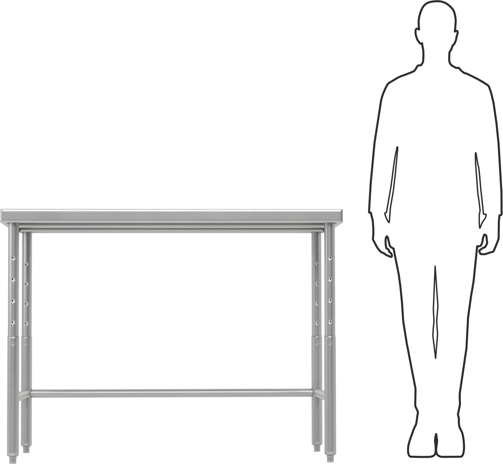 Yüksekliği Ayarlanabilir Paslanmaz Çelik Masa, Sabit, 24“-36” Yükseklik x 48“ Genişlik x 30” Derinlik