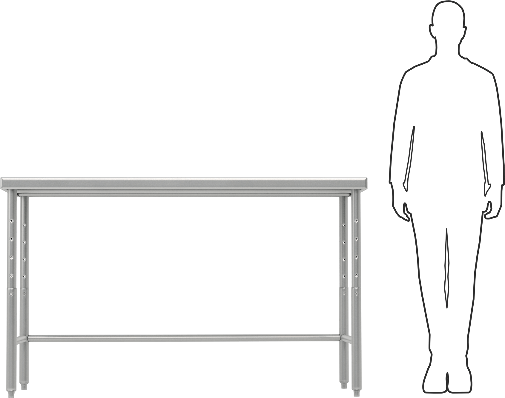 Yüksekliği Ayarlanabilir Paslanmaz Çelik Masa, Sabit, 24“-36” Yükseklik x 60“ Genişlik x 30” Derinlik