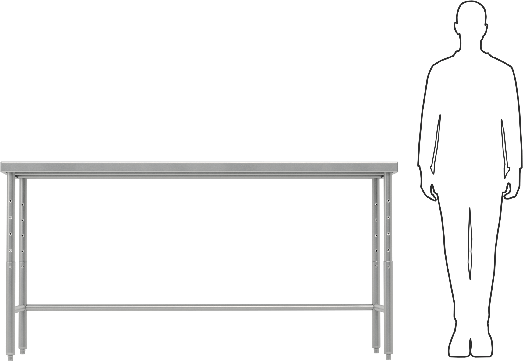 Yüksekliği Ayarlanabilir Paslanmaz Çelik Masa, Sabit, 24“-36” Yükseklik x 72“ Genişlik x 30” Derinlik