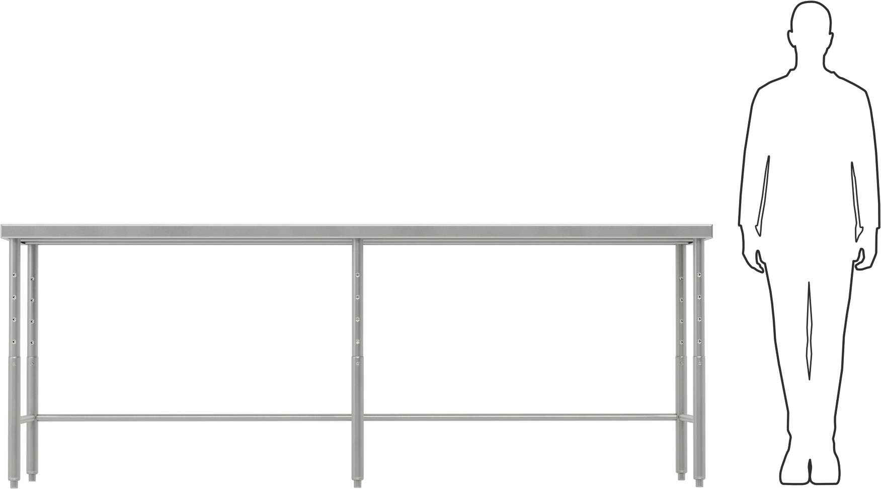 Yüksekliği Ayarlanabilir Paslanmaz Çelik Masa, Sabit, 24“-36” Yükseklik x 96“ Genişlik x 30” Derinlik