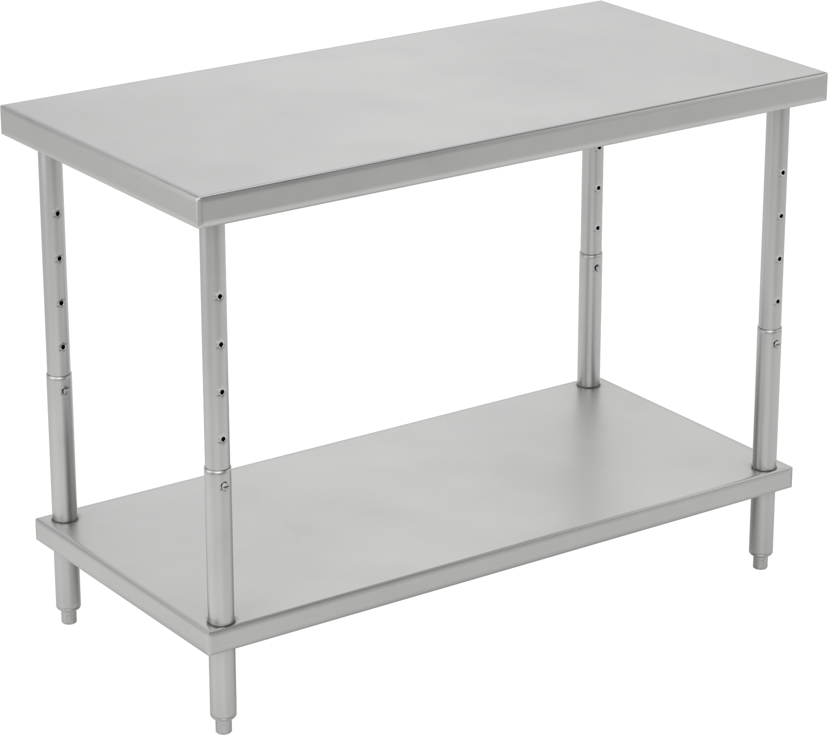 Yüksekliği Ayarlanabilir Paslanmaz Çelik Masa, Raflı, 24“-36” Yükseklik x 48“ Genişlik x 24” Derinlik