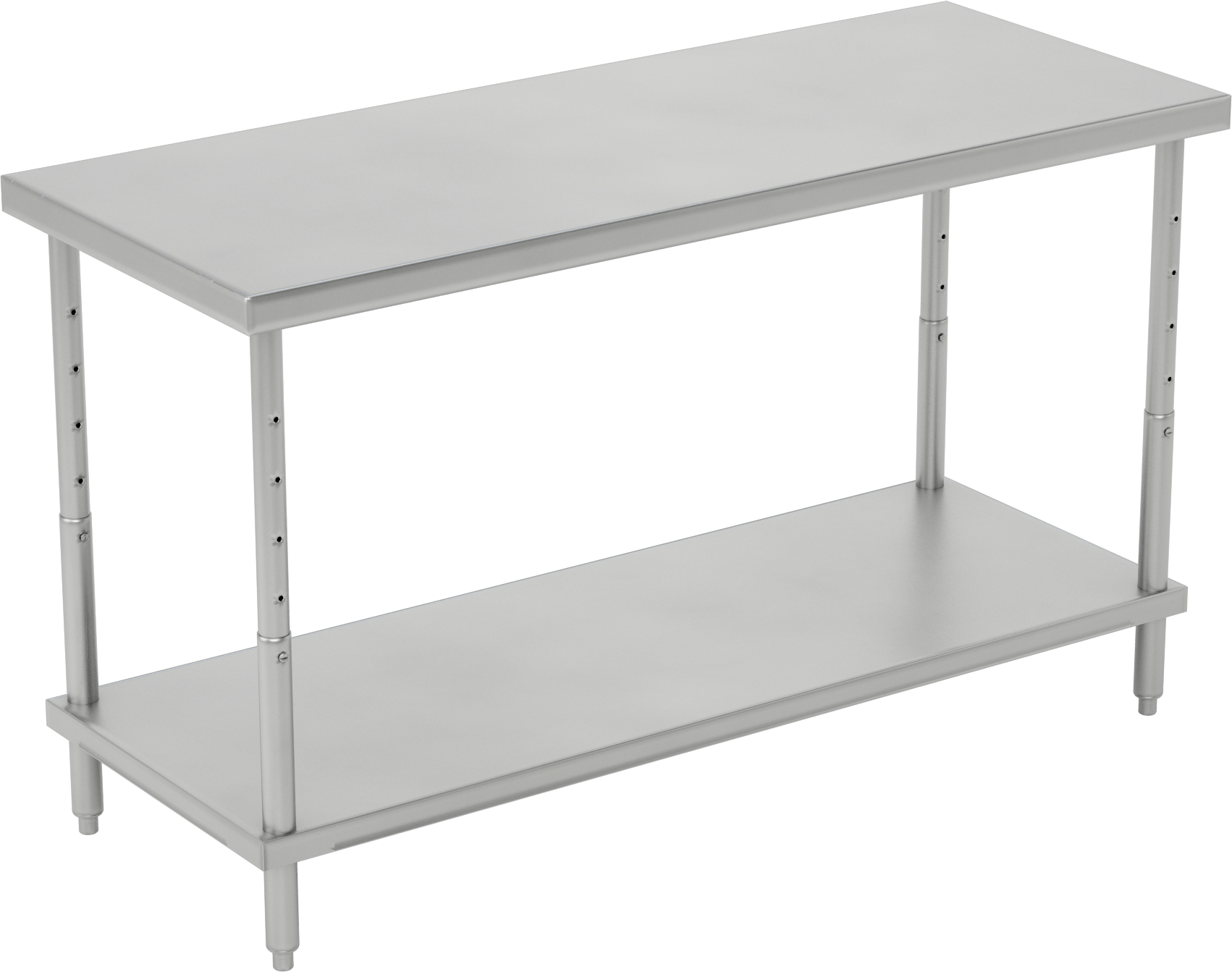 Yüksekliği Ayarlanabilir Paslanmaz Çelik Masa, Raflı, 24“-36” Yükseklik x 60“ Genişlik x 24” Derinlik