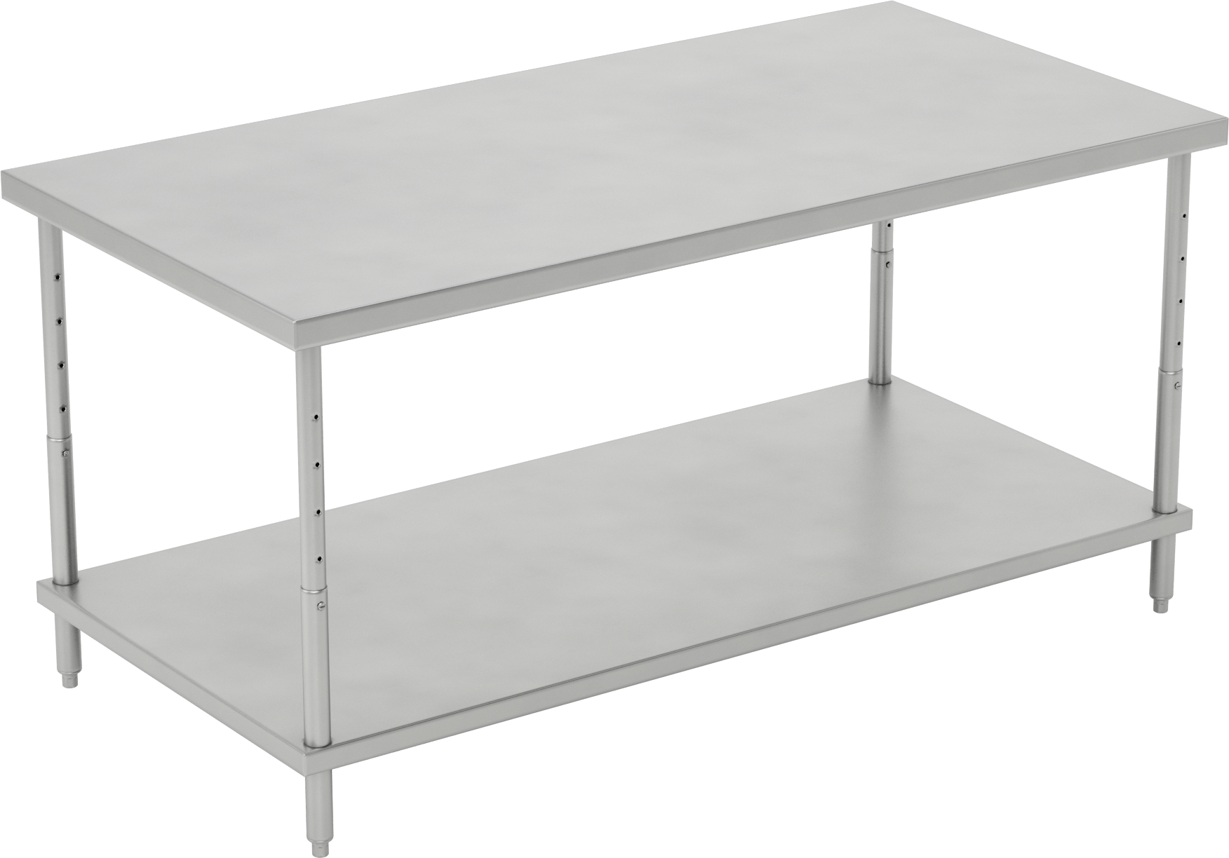 Yüksekliği Ayarlanabilir Paslanmaz Çelik Masa, Raflı, 24“-36” Yükseklik x 72“ Genişlik x 36” Derinlik