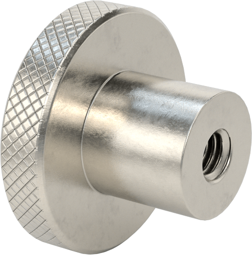 303 Paslanmaz Çelik Tırtıllı Düğme, 5/16"-18 Dişli Delikli, 1-1/2" Çaplı Başlık