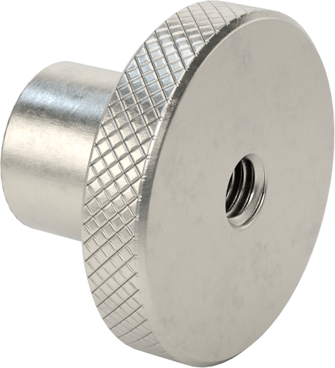 303 Paslanmaz Çelik Tırtıllı Düğme, 5/16"-18 Dişli Delikli, 1-1/2" Çaplı Başlık