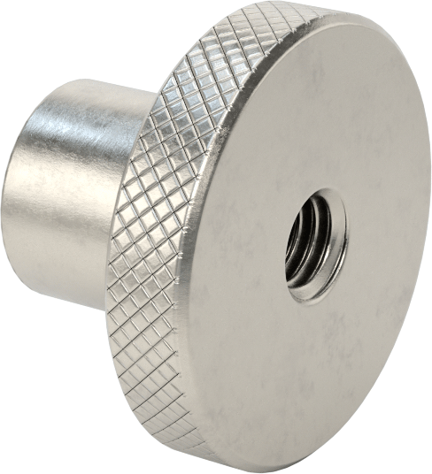 303 Paslanmaz Çelik Tırtıllı Düğme, 3/8"-16 Dişli Delikli, 1-1/2" Çaplı Başlık