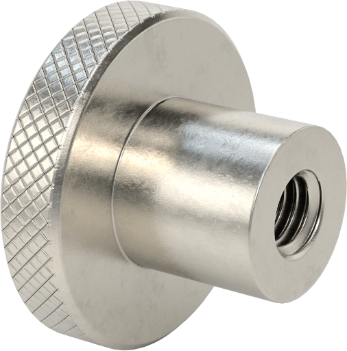 303 Paslanmaz Çelik Tırtıllı Düğme, 3/8"-16 Dişli Delikli, 1-1/2" Çaplı Başlık
