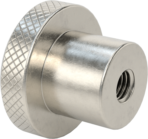 303 Paslanmaz Çelik Tırtıllı Düğme, 1/4"-28 Dişli Delik ile, 1/2" Derinlik, 1" Çapında Başlık