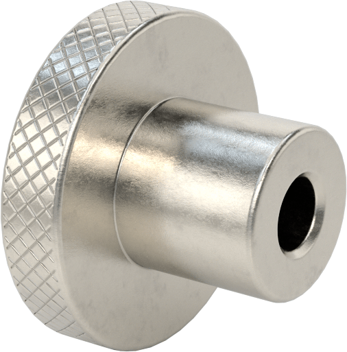 303 Paslanmaz Çelik Tırtıllı Düğme, 5/16“ Çapında Dişsiz Delik ve 1-1/2” Baş Çapı ile