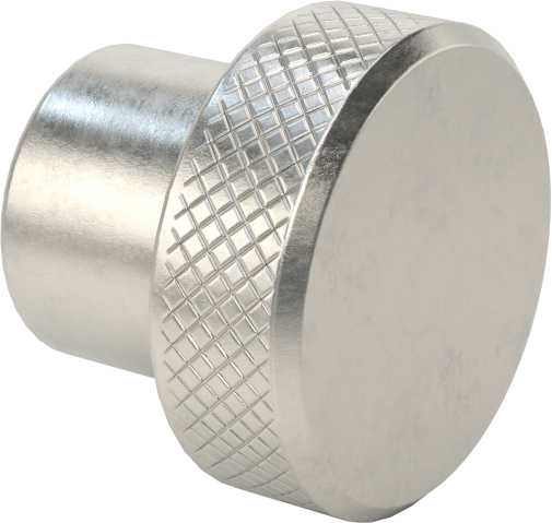 303 Paslanmaz Çelik Tırtıllı Düğme, 1/4"-20 Dişli Delikli, 3/8" Derinlik, 3/4" Çaplı Başlık