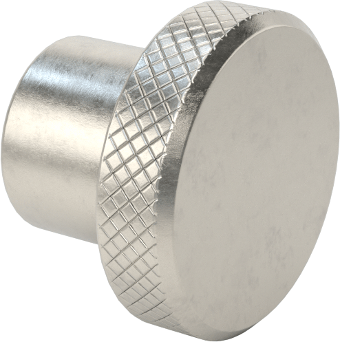 303 Paslanmaz Çelik Tırtıllı Düğme, 1/4"-20 Dişli Delikli, 1/2" Derinlik, 1" Çapında Başlık