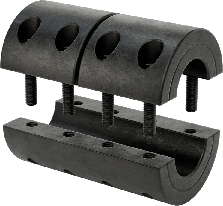Üç Parçalı Mil Kaplini, Siyah Oksit Çelik, 20 mm x 20 mm Çaplı Yuvarlak Mil için