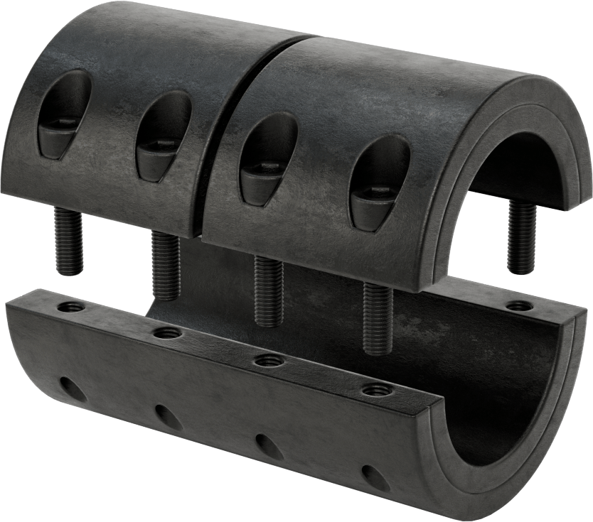 Üç Parçalı Mil Kaplini, Siyah Oksit Çelik, 40 mm x 40 mm Çapında Yuvarlak Mil için