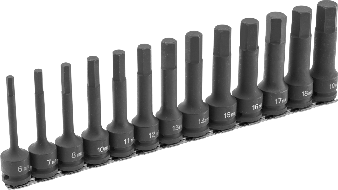 Darbe Altıgen Uçlu Soket, 13 Parça Set, 1/2" Kare Tahrik, Siyah Oksit Çelik
