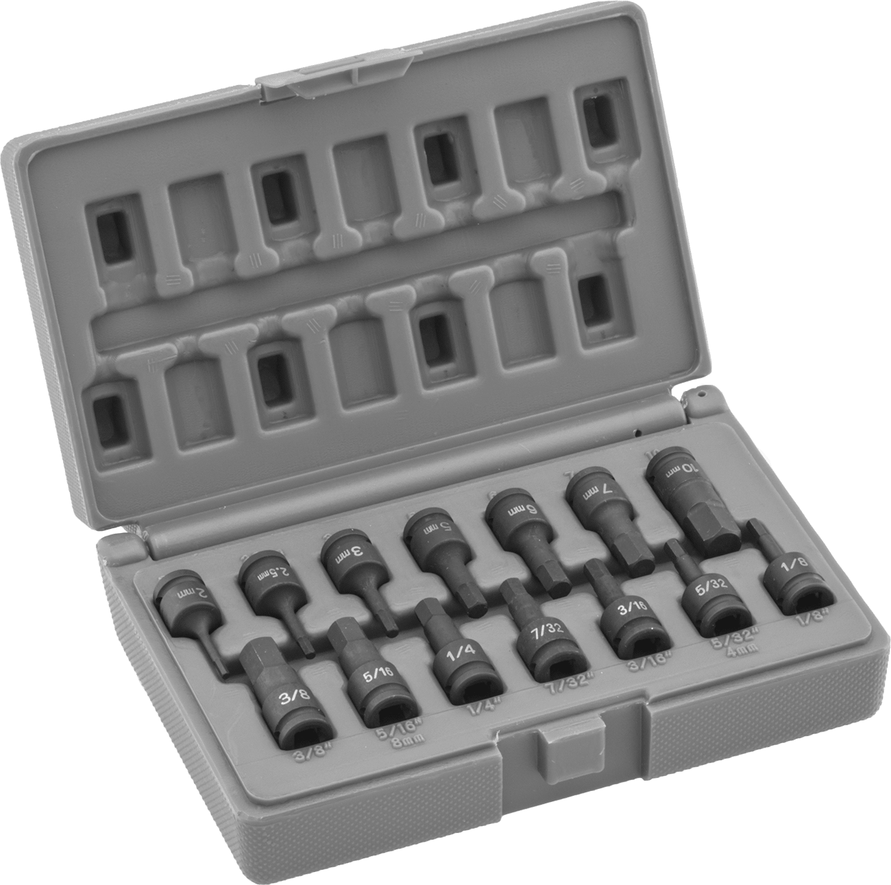 Darbe Altıgen Uçlu Soket, 14 Parça İnç ve Metrik Set, 1/4" Kare Tahrik