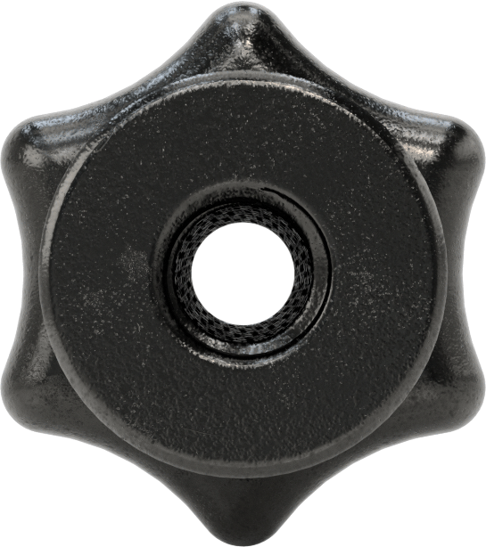 Demir Topuz, 3/8"-16 Dişli Delikli 6 Kollu Tutamak, 1,5" Baş Çapı
