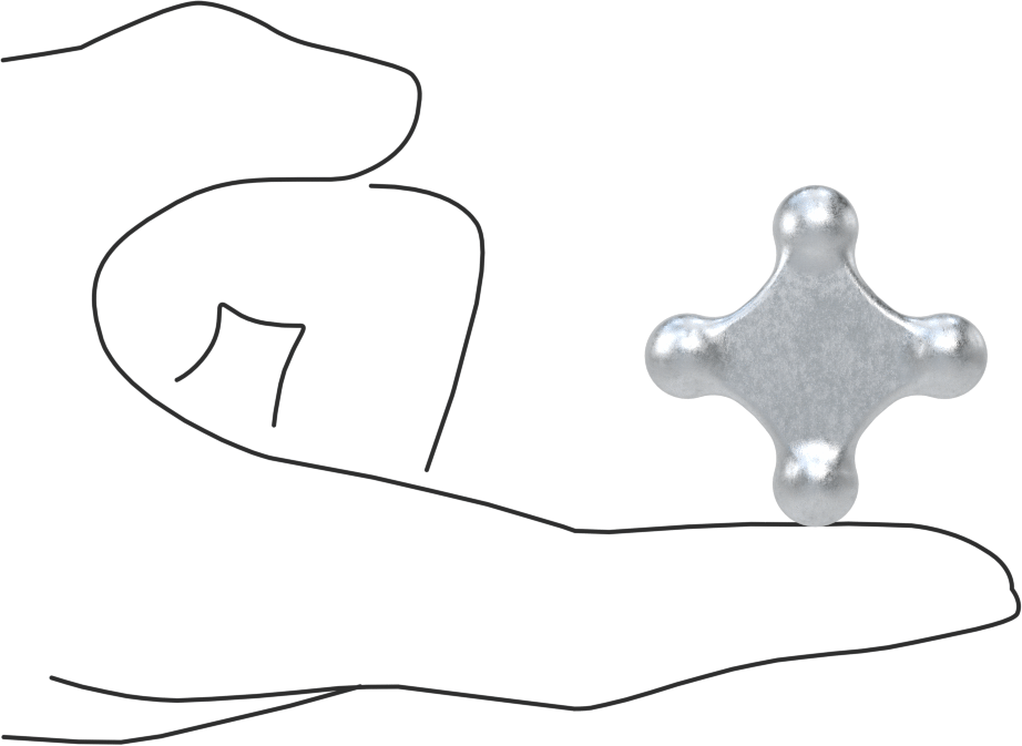 Alüminyum dört kollu topuz, İşlenebilir Göbekli, 1-1/2“ Genişlik x 3/8” Yükseklik