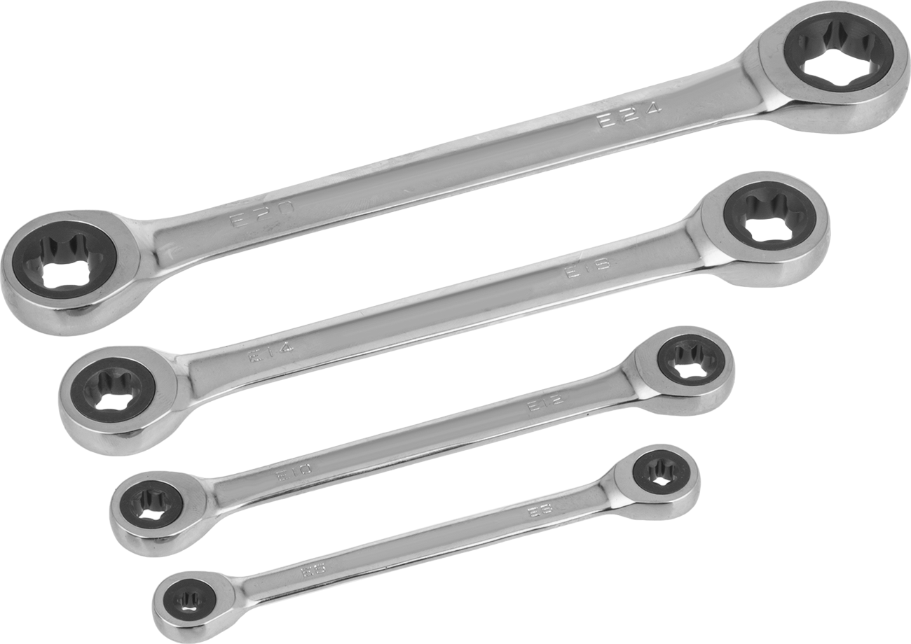 Torx Açıklıklı Cırcırlı 2 Başlı Kutu Anahtarı, 4-Parça Set