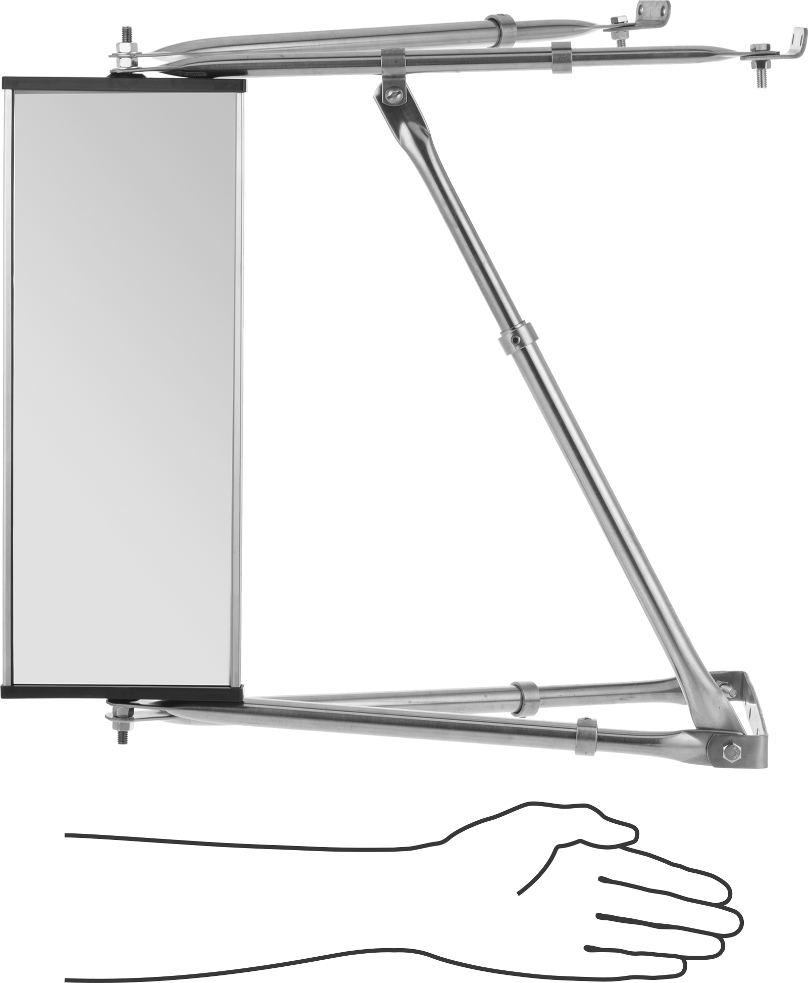 Teleskopik Kollu Güvenlik Aynası, Alüminyum Arkalı Cam, 16" x 6", 18 inç-23 inç Montaj Kolu Uzunluğu