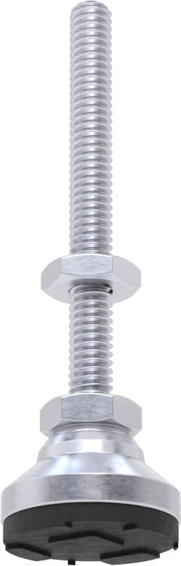 Dişli Saplamalı Döner Seviyeleme Montaj Parçası, Yastıklı Nikel Kaplı Çelik, 1/4"-20 Boyut, 2-1/2" Diş Uzunluğu