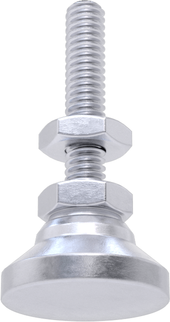 Dişli Saplamalı Döner Seviyeleme Montaj Parçası, Nikel Kaplı Çelik, 1/4"-20 Diş Boyutu, 1-1/4" Diş Uzunluğu
