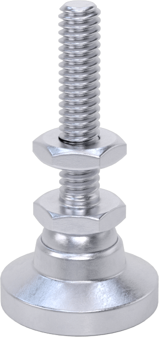 Dişli Saplamalı Döner Seviyeleme Montaj Parçası, Nikel Kaplı Çelik, 1/4"-20 Diş Boyutu, 1-1/4" Diş Uzunluğu