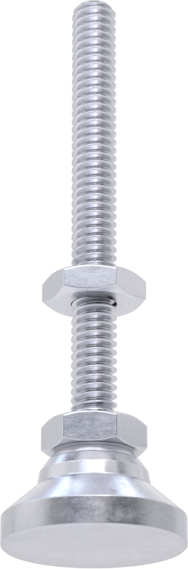 Dişli Saplamalı Döner Seviyeleme Montaj Parçası, Nikel Kaplı Çelik, 1/4"-20 Diş Boyutu, 2-1/2" Diş Uzunluğu