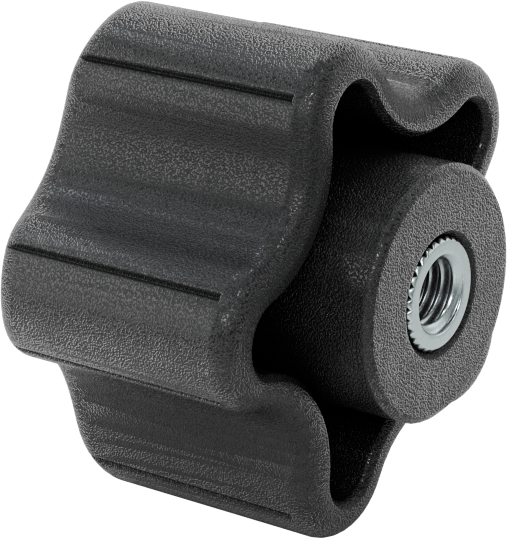 Rahat Tutuşlu Plastik Beş Kollu Topuz, M6 x 1 mm Dişli 39 mm Geniş Başlıklı ile
