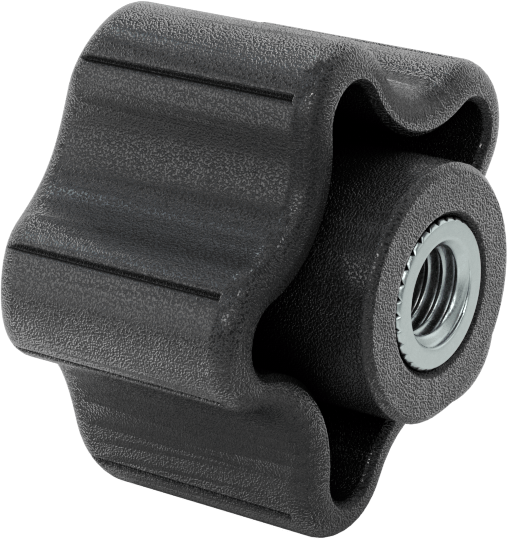 Rahat Tutuşlu Plastik Beş Kollu Topuz, M8 x 1,25 mm Dişli 39 mm Geniş Başlıklı ile