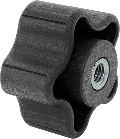 Rahat Tutuşlu Plastik Beş Kollu Topuz, M8 x 1,25 mm Dişli, 48 mm Geniş Başlıklı
