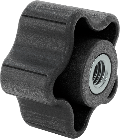 Rahat Tutuşlu Plastik Beş Kollu Topuz, M10 x 1,5 mm Dişli, 48 mm Geniş Başlıklı